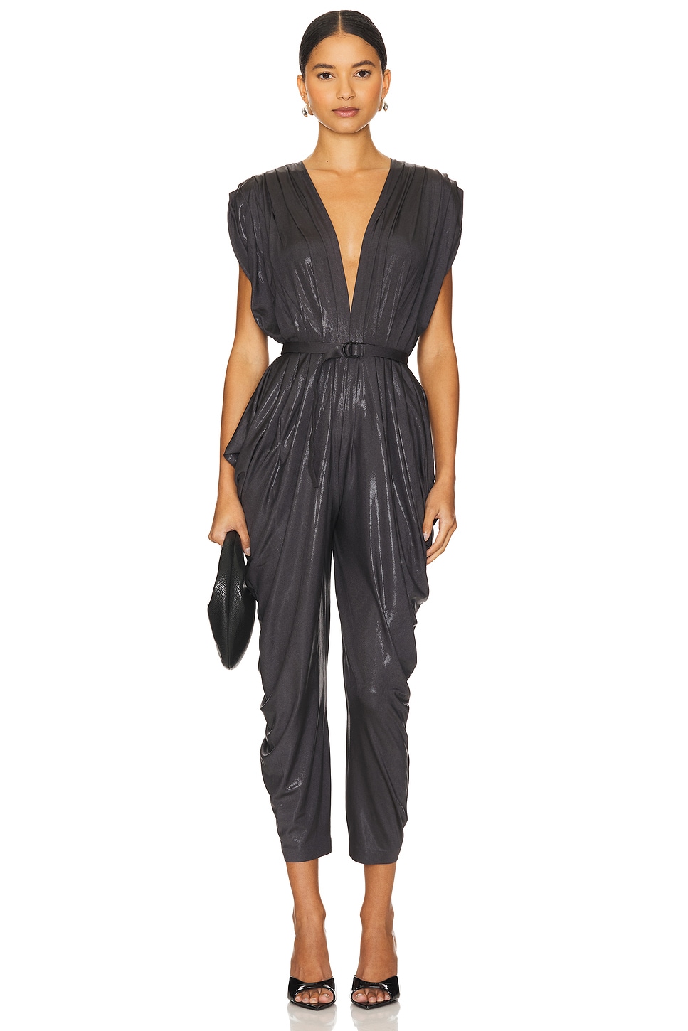 Norma Kamali Square Sleeve Waterfall Jumpsuit