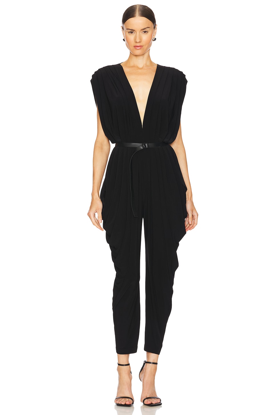 Norma Kamali Square Sleeve Waterfall Jumpsuit