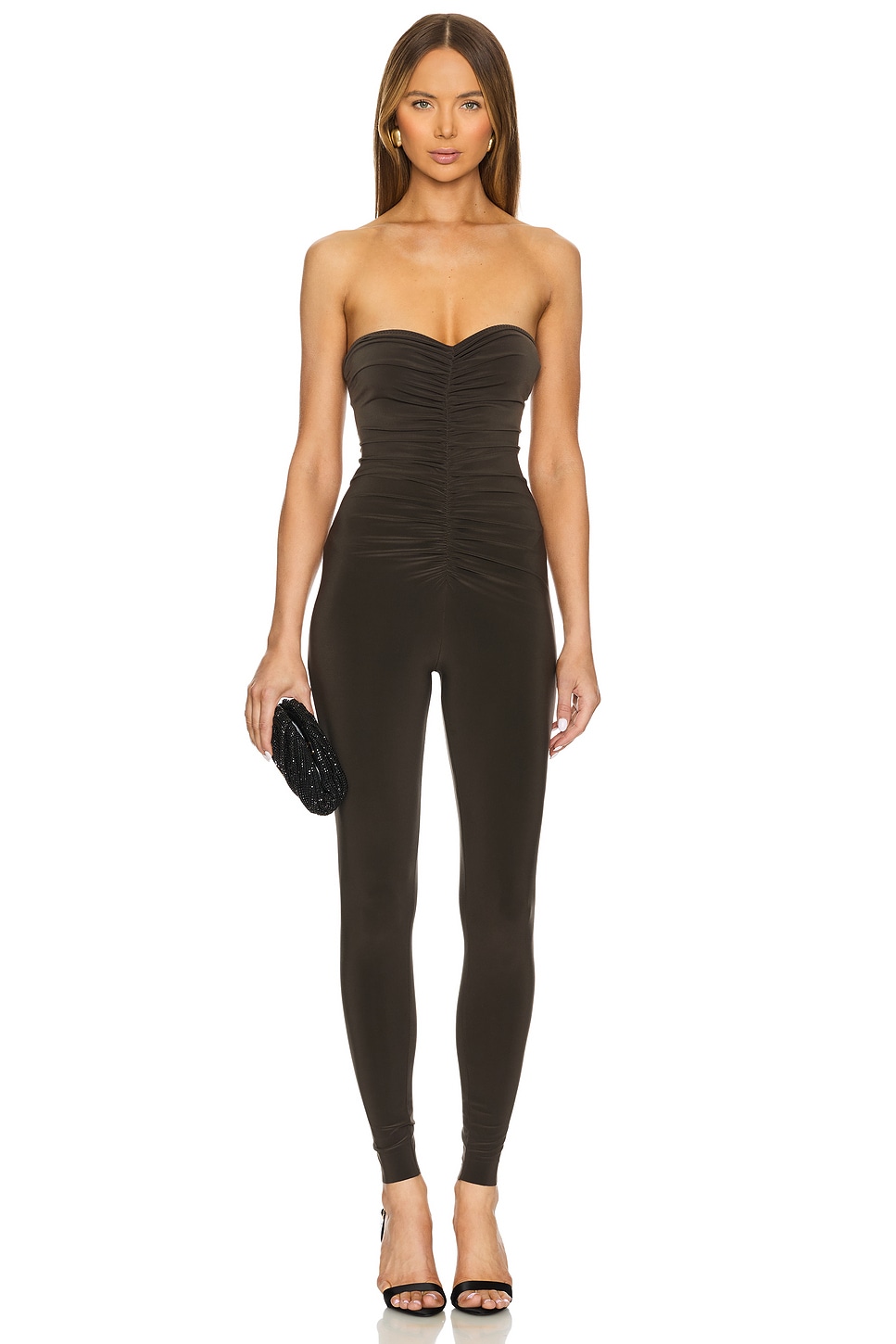 Norma Kamali Strapless Shirred Front Catsuit