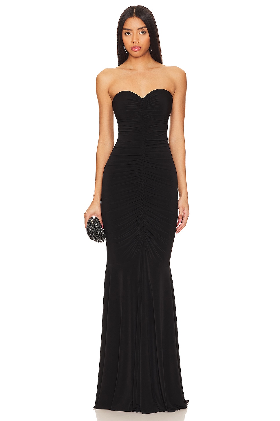 Norma Kamali Strapless Shirred Front Fishtail Gown