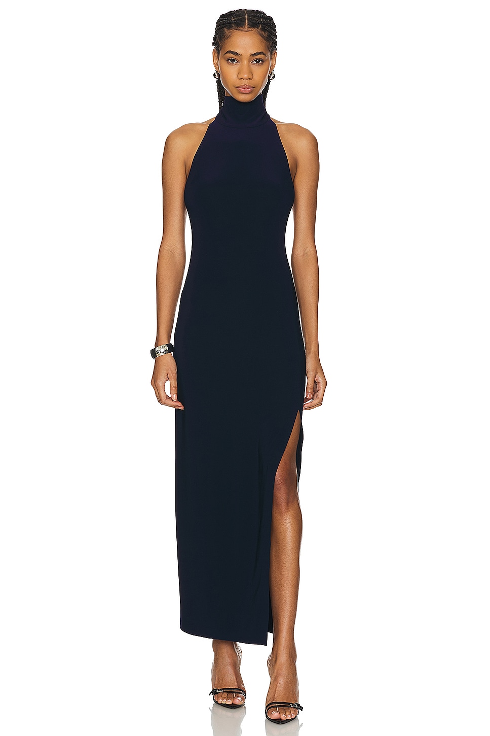 Norma Kamali Halter Turtle Side Slit Gown