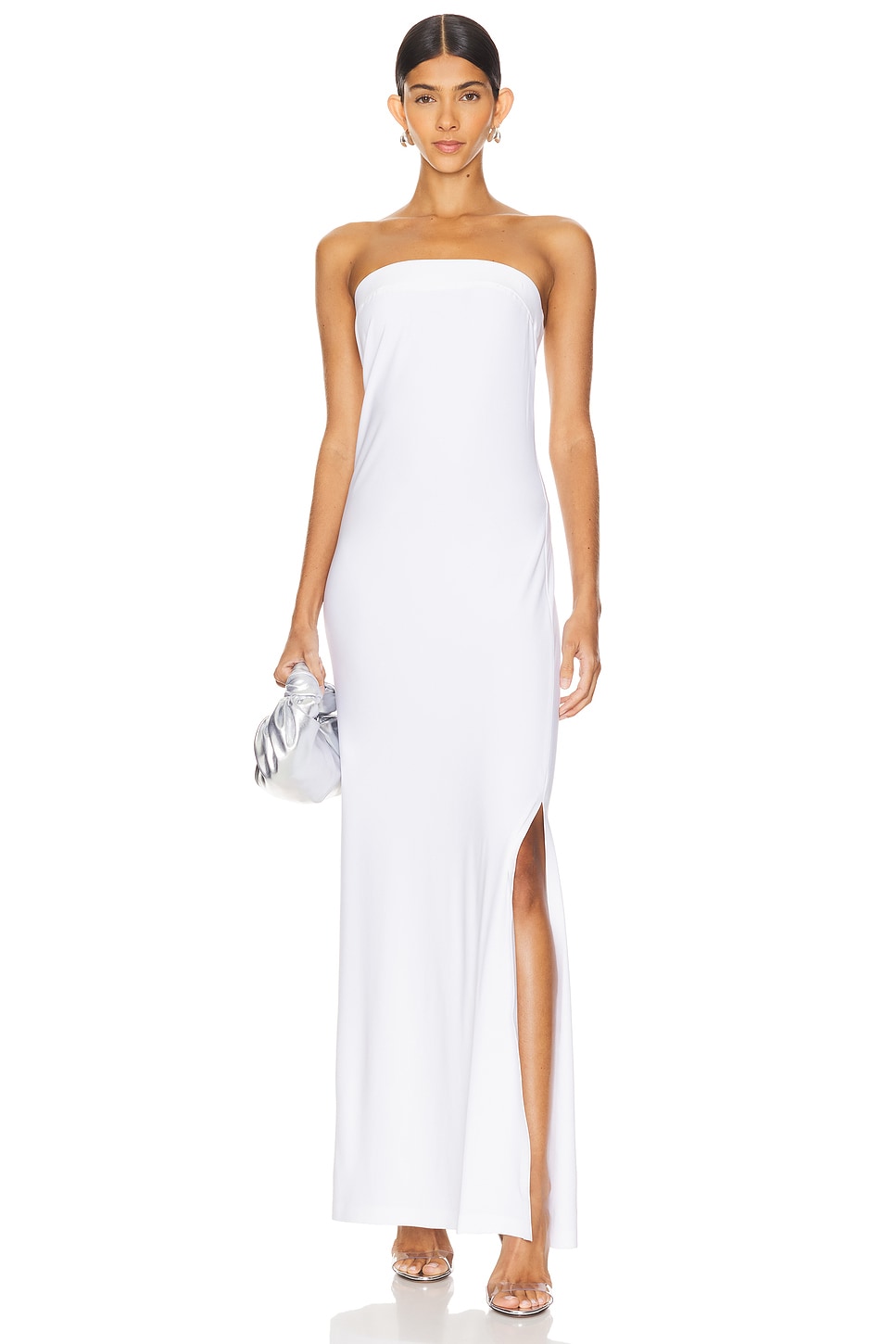 Norma Kamali Strapless Tailored Side Slit Gown