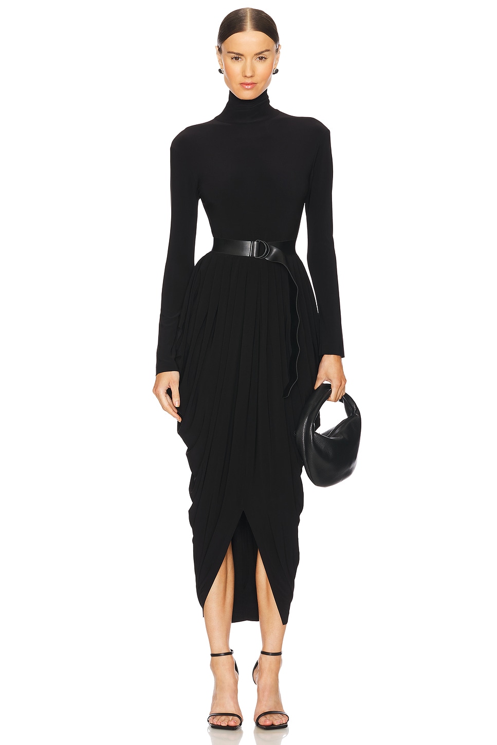 Norma Kamali Long Sleeve Turtleneck Waterfall Dress