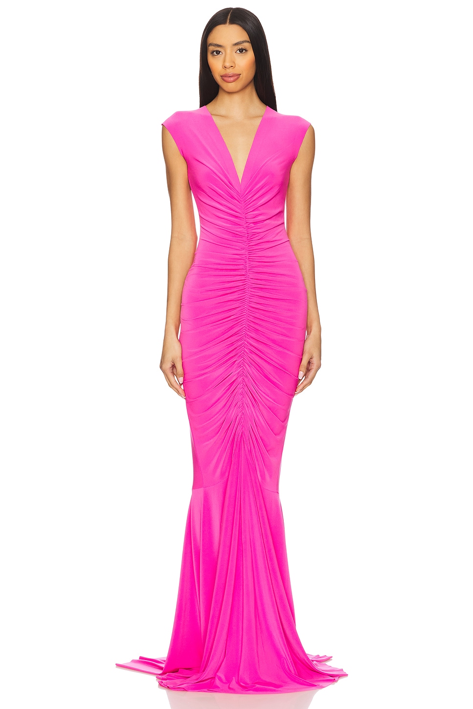 Norma Kamali x REVOLVE Sleeveless Deep V Neck Shirred Front Fishtail Gown