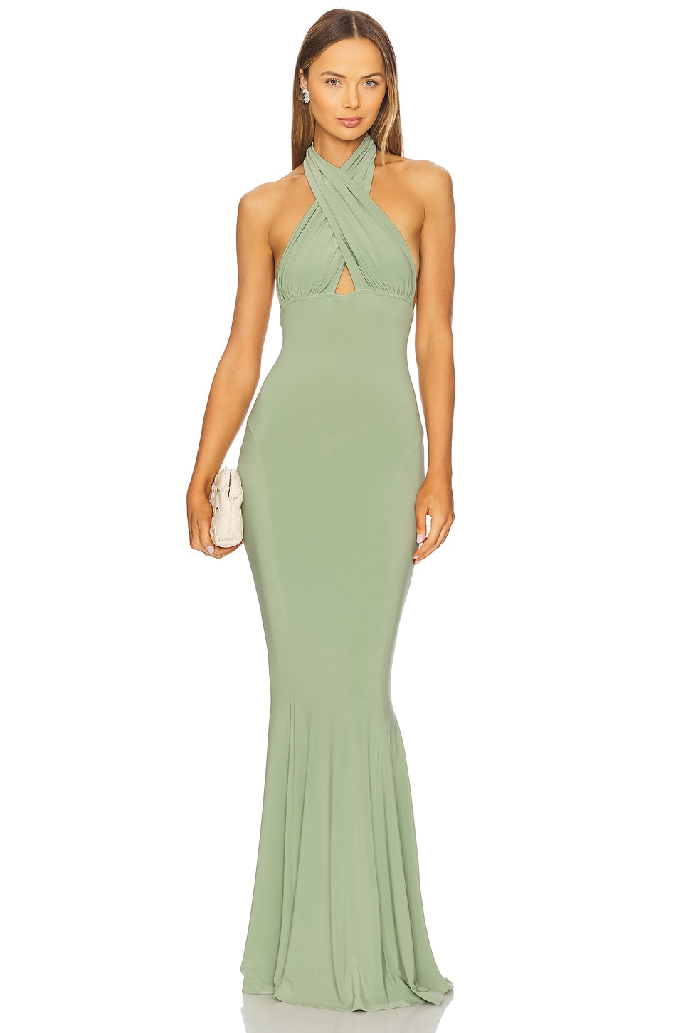 Norma Kamali Cross Halter Fishtail Gown