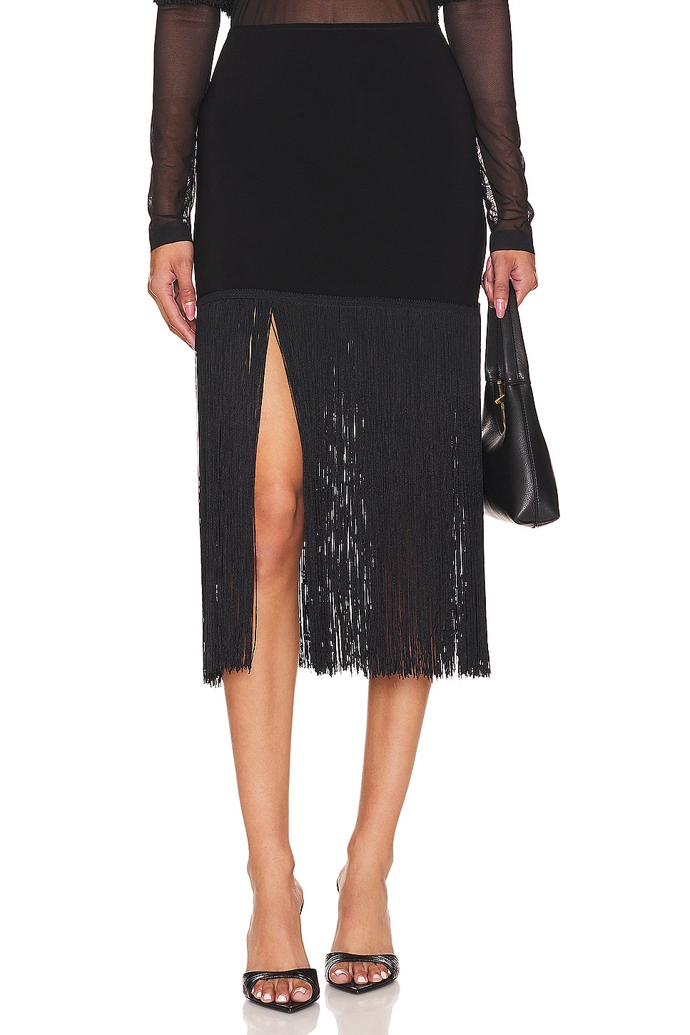 Norma Kamali 18" Fringe Mini Skirt