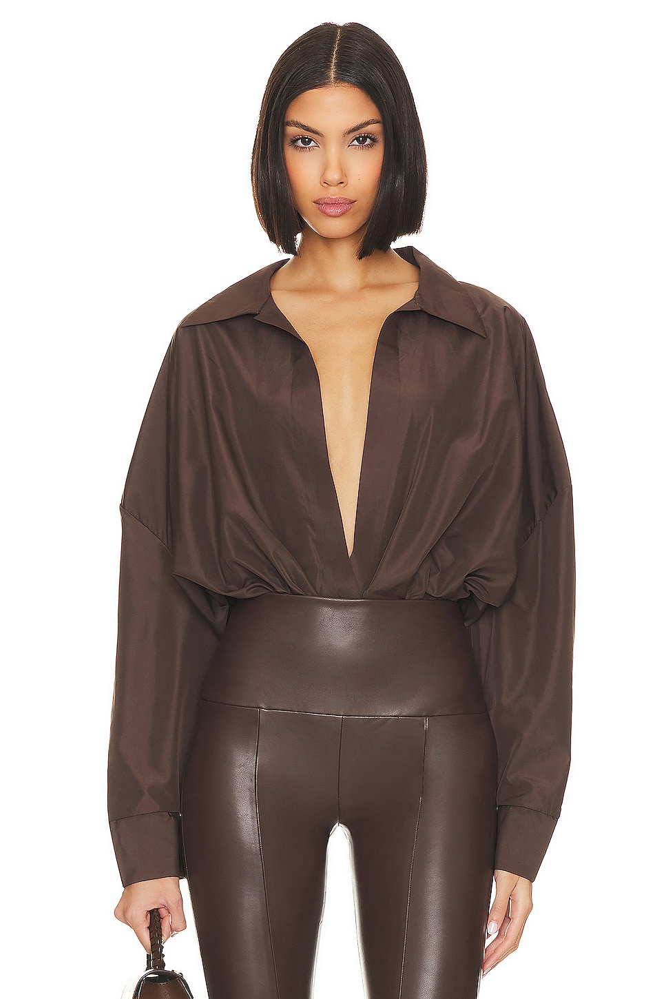 Norma Kamali Oversized Boyfriend Shirt Bodysuit