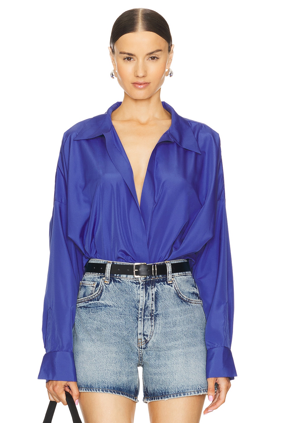 Norma Kamali Super Oversized Boyfriend Shirt Bodysuit