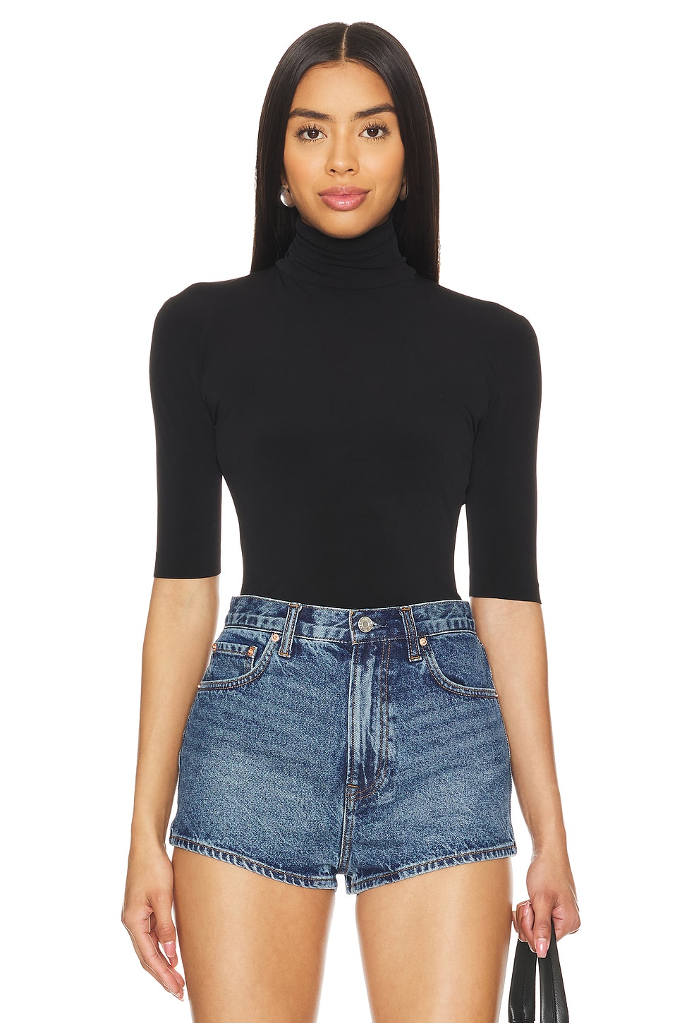 Norma Kamali Slim Fit Short Sleeve Turtleneck Top