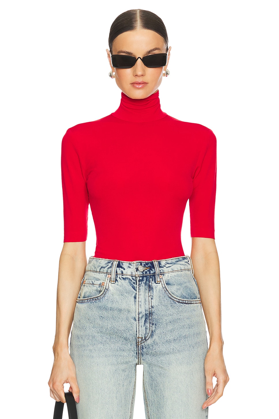 Norma Kamali Slim Fit Short Sleeve Turtleneck Top