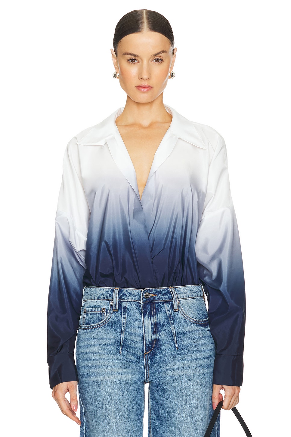 Norma Kamali Super Oversized Boyfriend Shirt Bodysuit