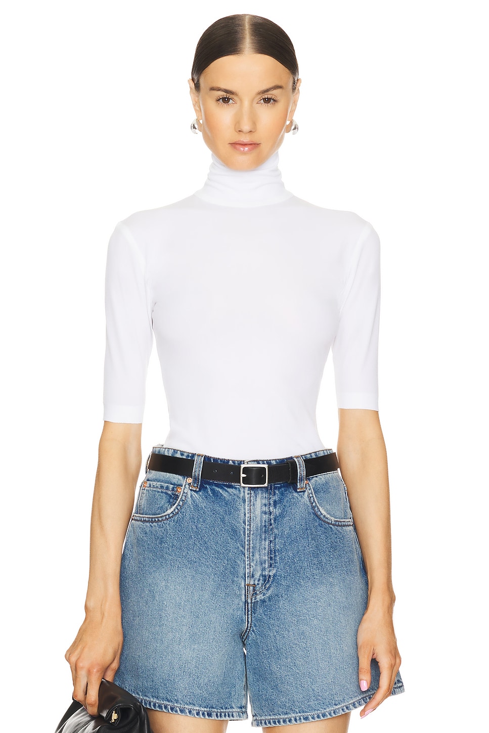 Norma Kamali Slim Fit Short Sleeve Turtleneck Top