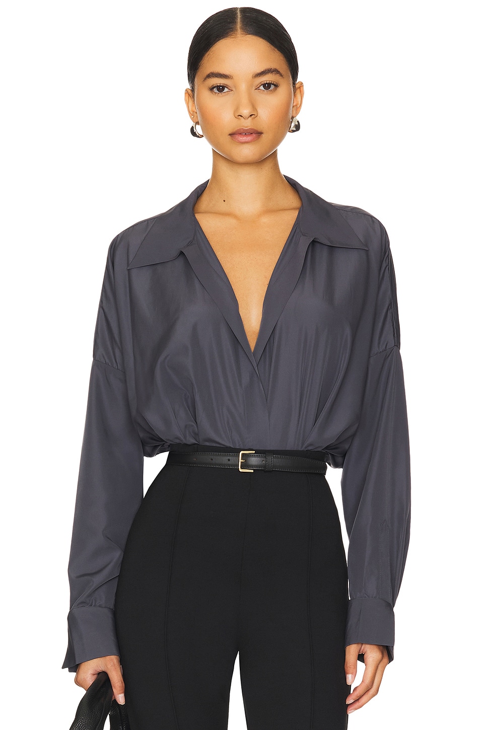 Norma Kamali Oversized Boyfriend Shirt Bodysuit