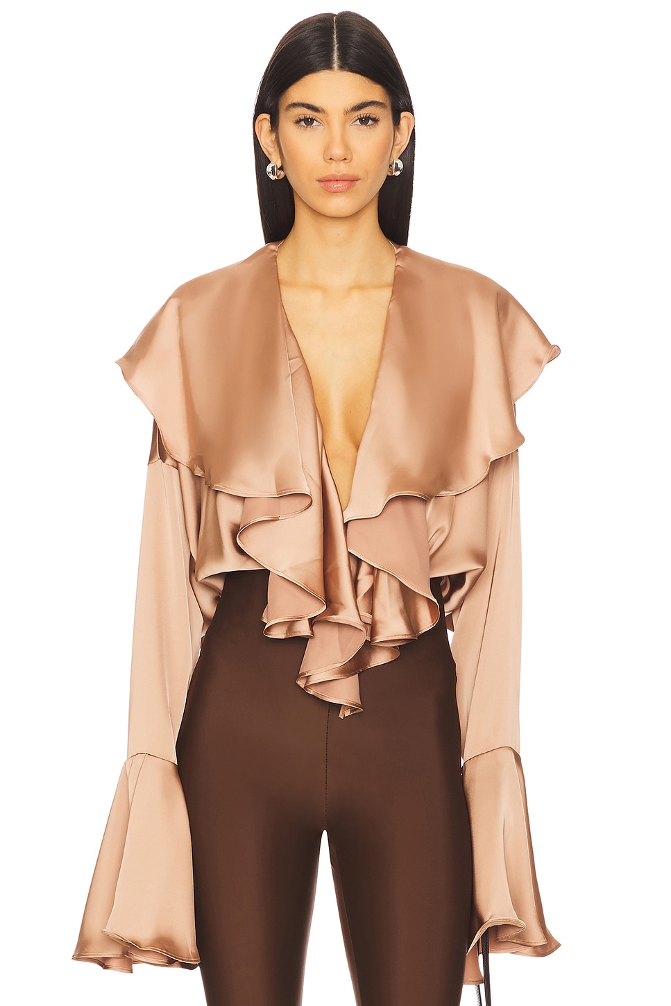 Norma Kamali Long Sleeve Ruffle Bodysuit