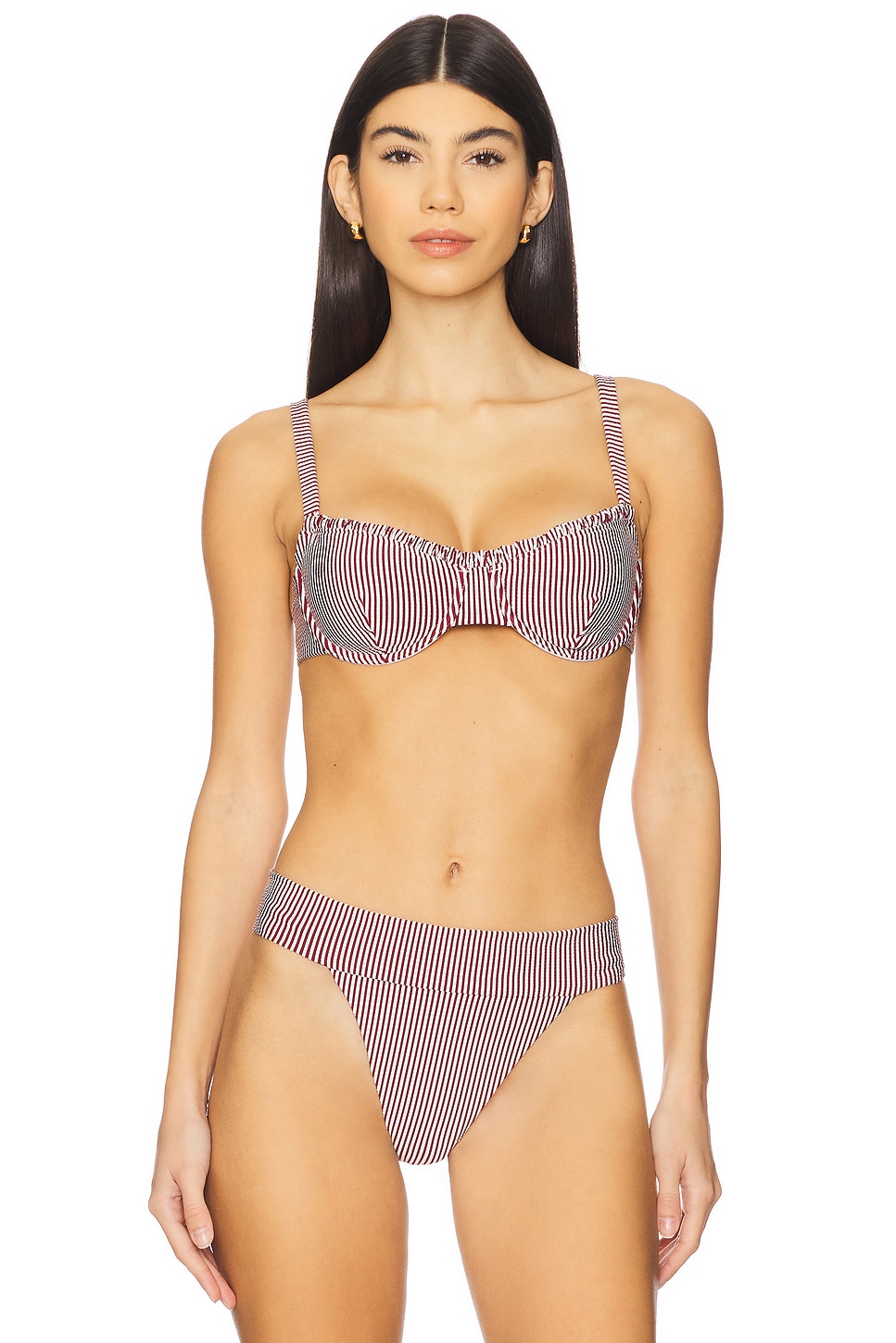 onia Marilyn Bikini Top in Pomegranate & White