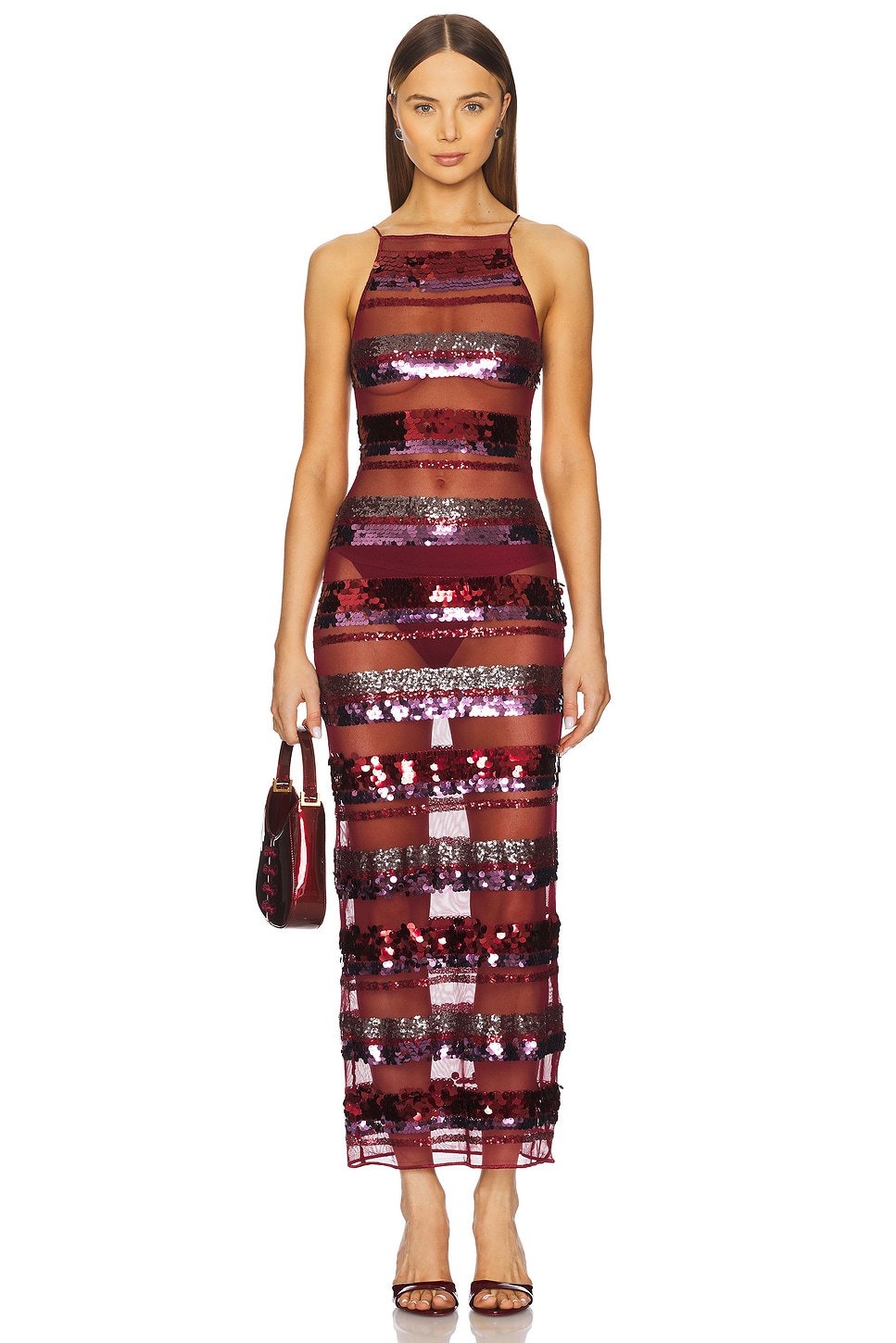 Oseree Sequins Striped Long Dress