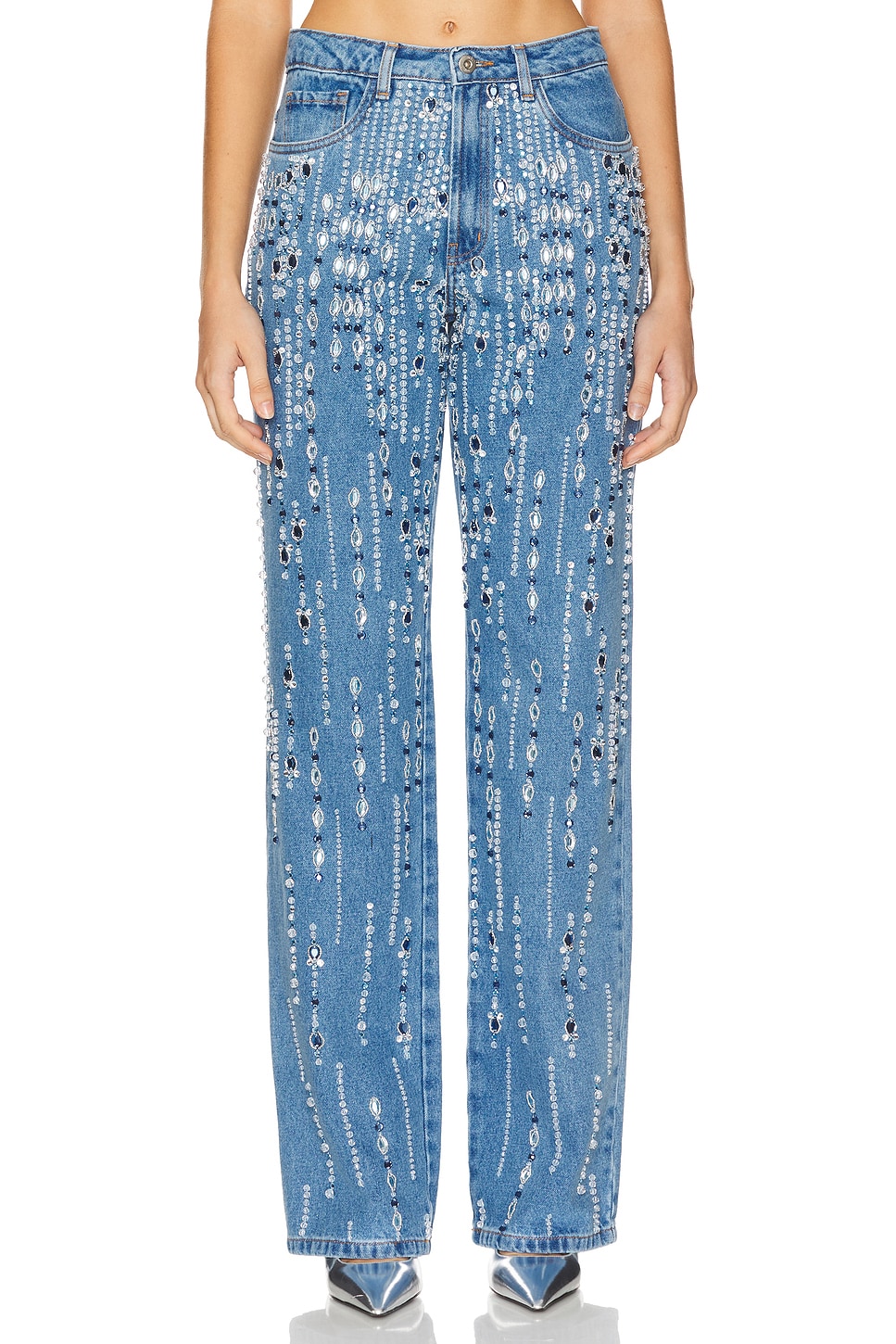 PatBO Hand-Beaded Straight Leg Jeans