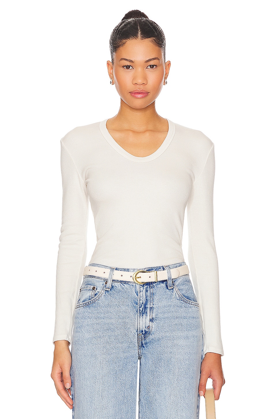 perfectwhitetee U Neck Rib Long Sleeve