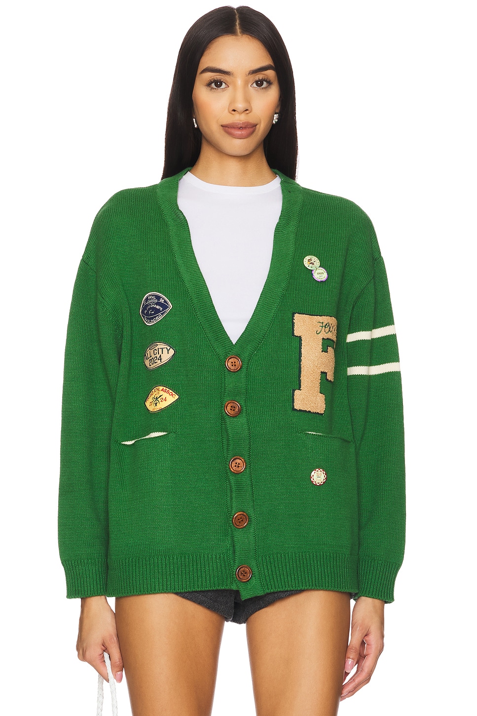 Found Pine Needle Varsity Knit Cardigan