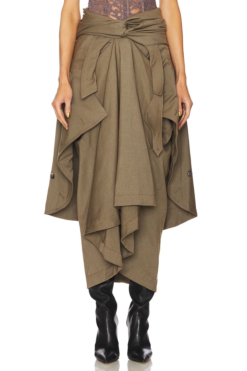 ROKH Knotted Draped Trench Maxi Skirt