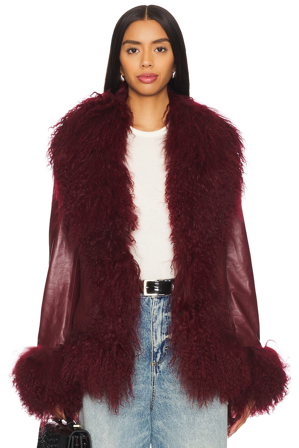 Susanna Chow Dorothy Leather Coat With Fur Trim