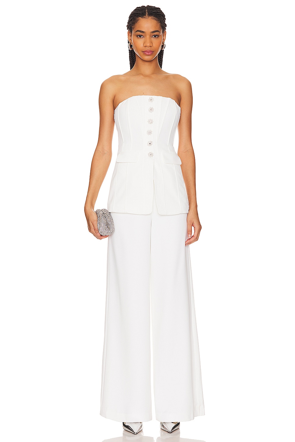 self-portrait White Bandeau Crepe Jumpsuit