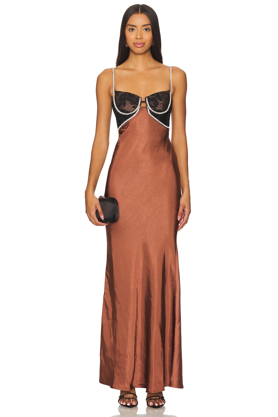 self-portrait Satin Diamante Maxi Dress