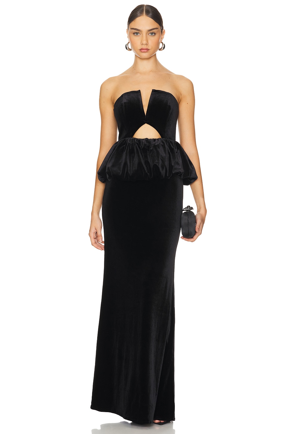 self-portrait Velvet Peplum Maxi Dress