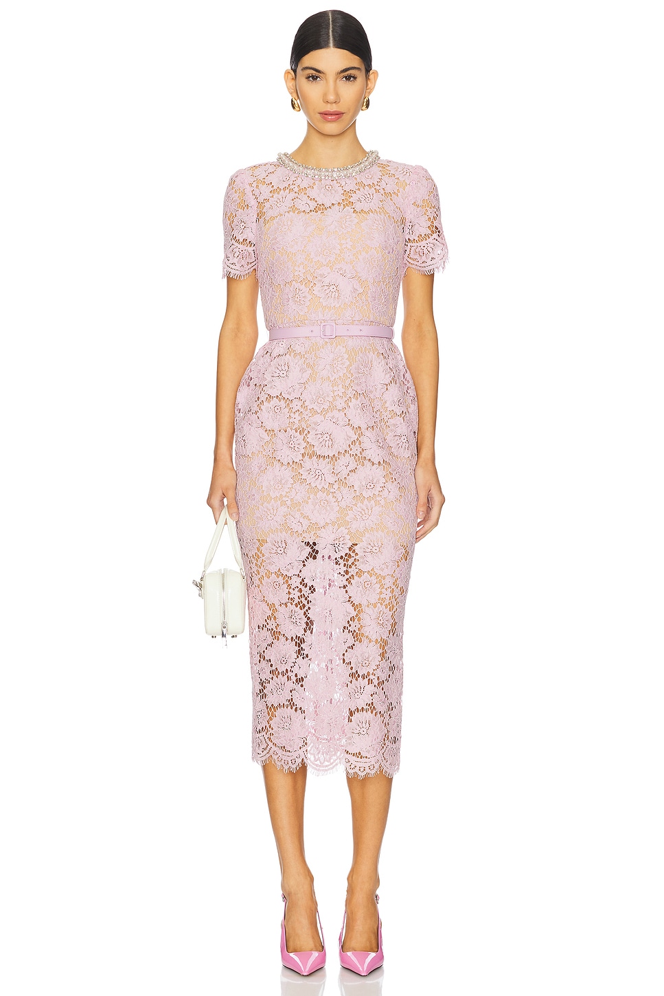 self-portrait Fine Lace Pearl Midi Dress