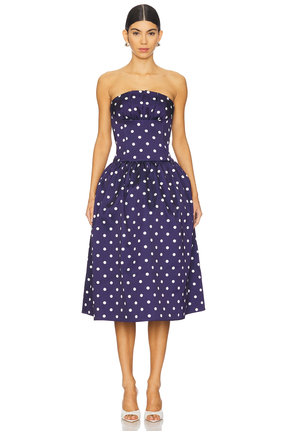 self-portrait Polka Dot Satin Midi Dress