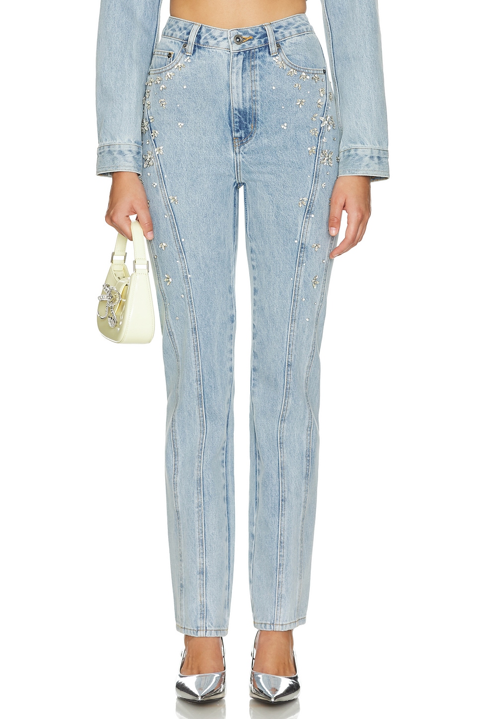 self-portrait Crystal Embellished Denim Jeans