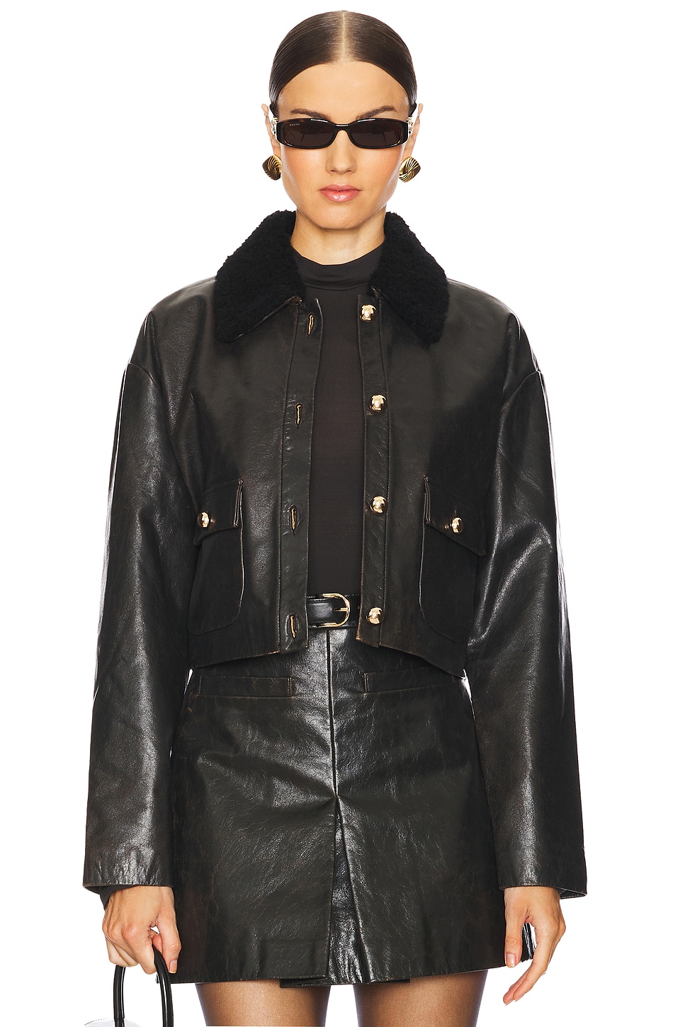 self-portrait Leather Faux Shearling Jacket