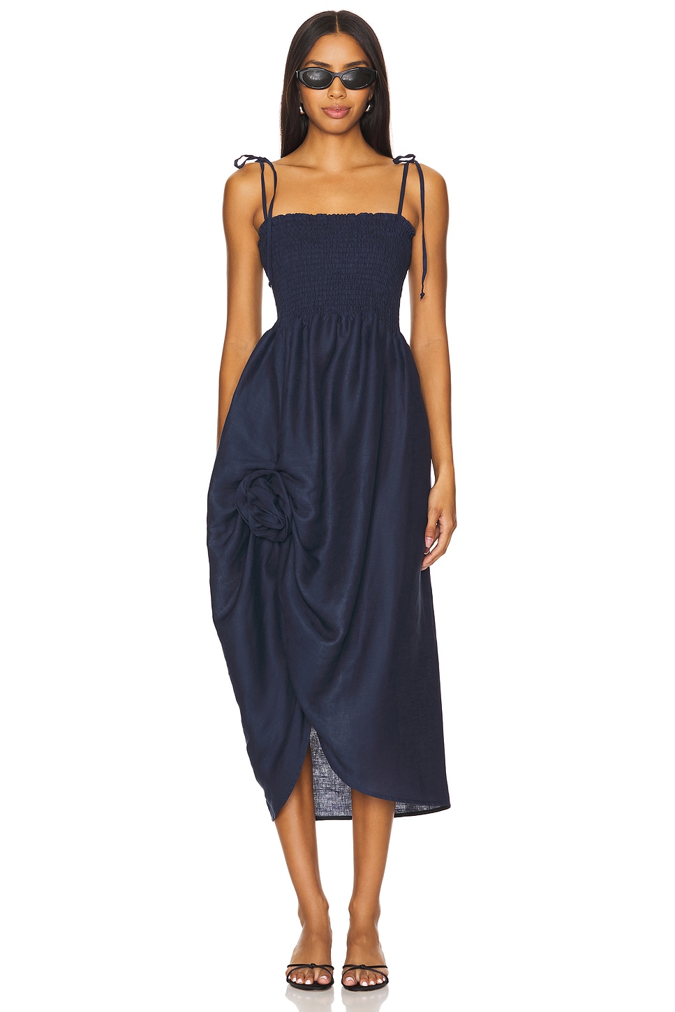 Sleeper Atlanta Linen Strap Dress With Rose Detail