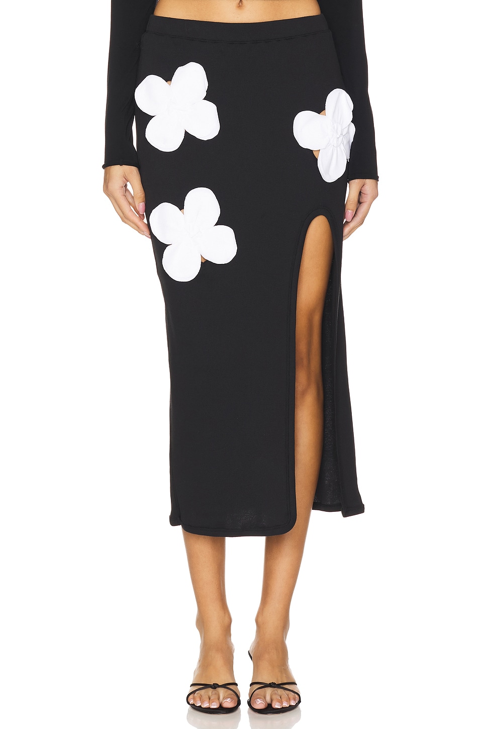 Susan Fang Jersey Flower Skirt With Slit