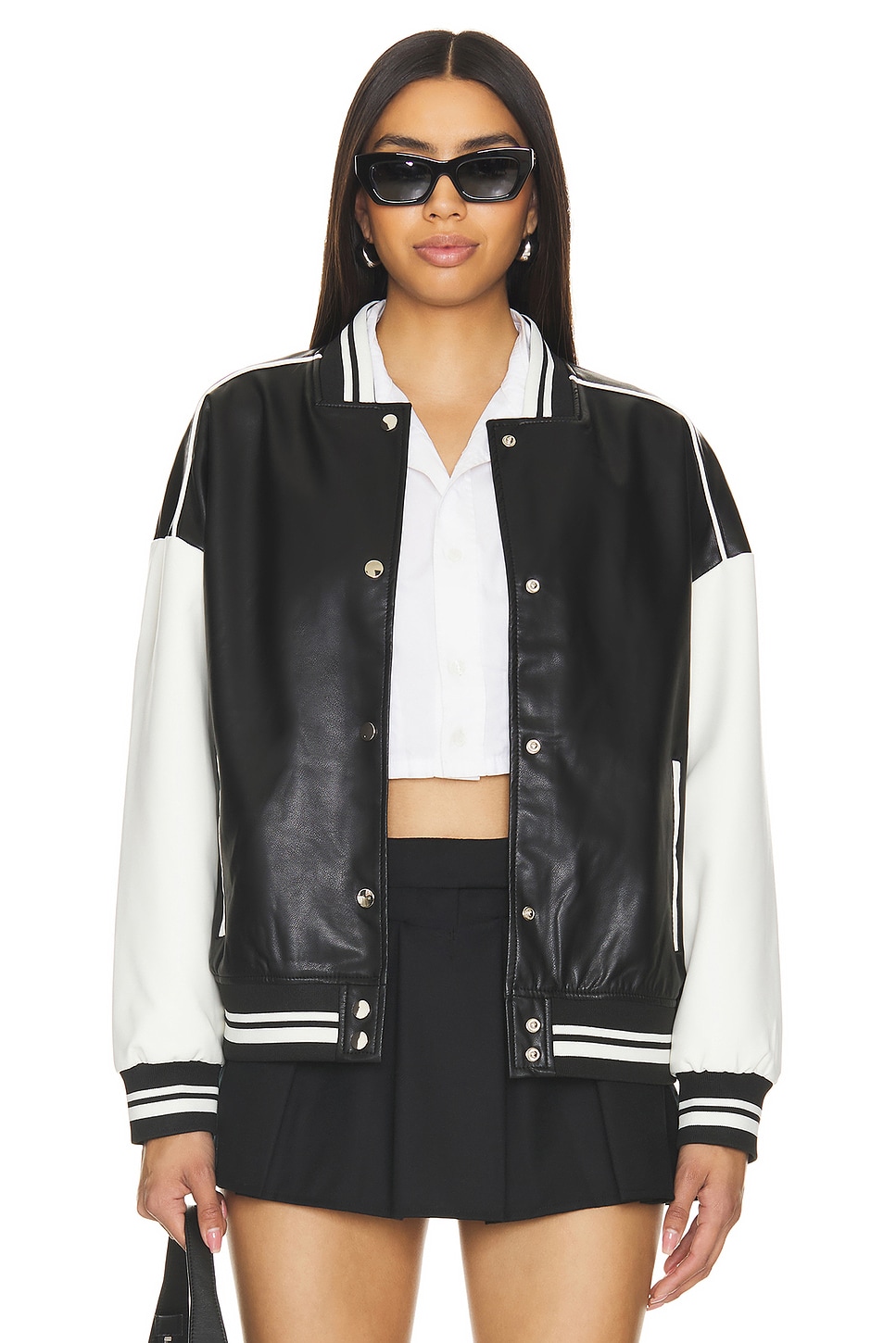 superdown Parker Faux Leather Varsity Jacket