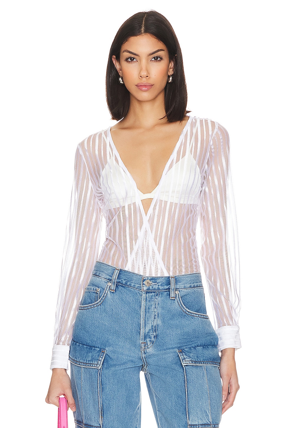 superdown Dila Sheer Striped Bodysuit