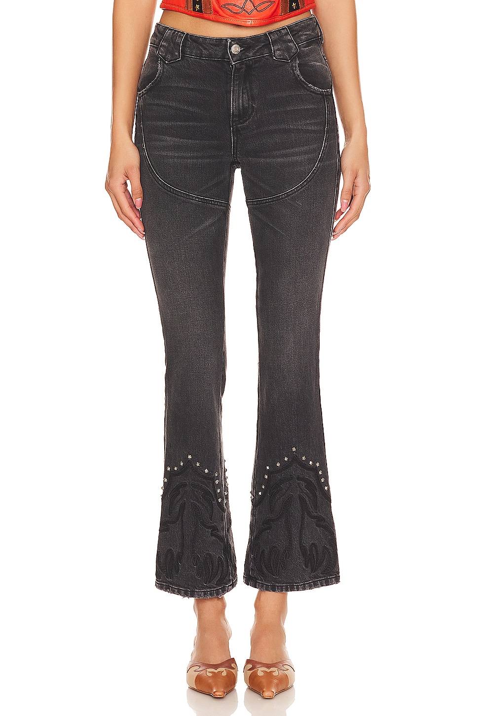 Understated Leather Western Stretch Jeans