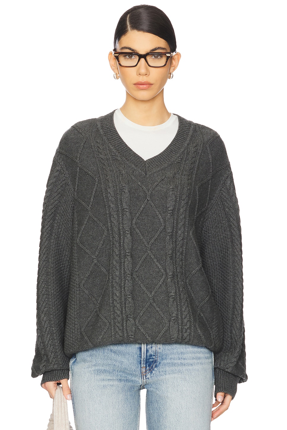 WAO Cable Knit V-Neck Sweater