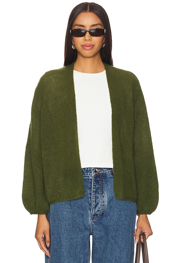 W. Cashmere Juniper Balloon Sleeve Open Cardigan