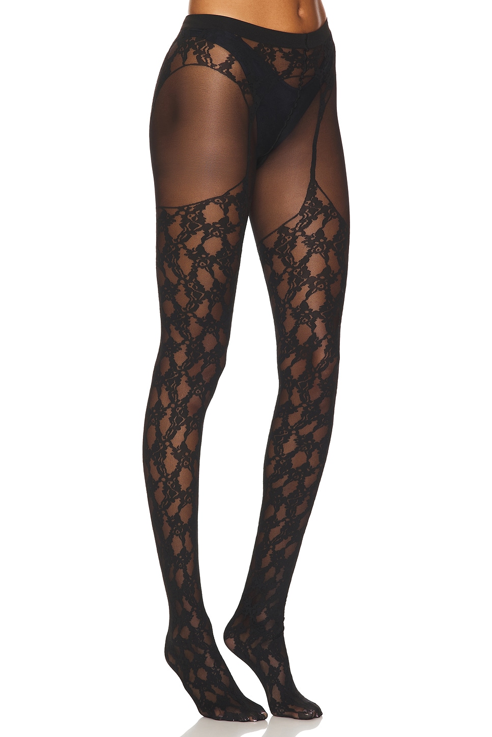 Wolford Floral Lace Suspender Tights