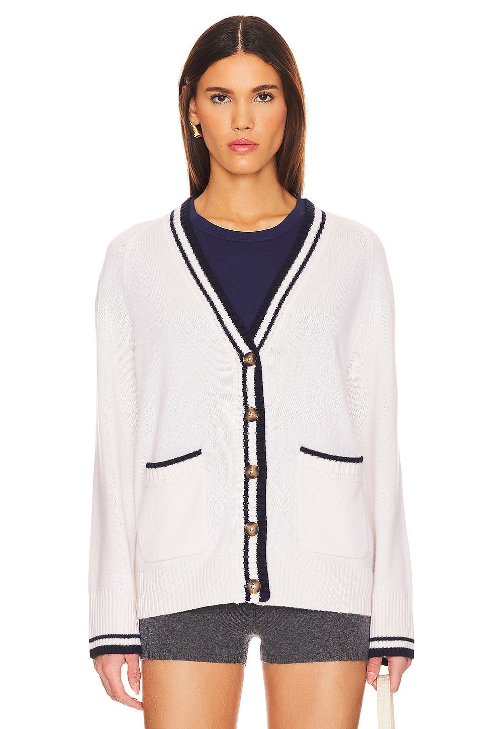 White + Warren Cashmere Varsity Cardigan