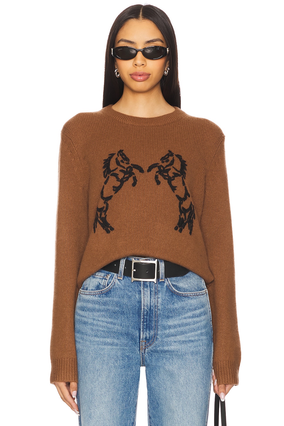 White + Warren Horse Embroidered Crew Pullover