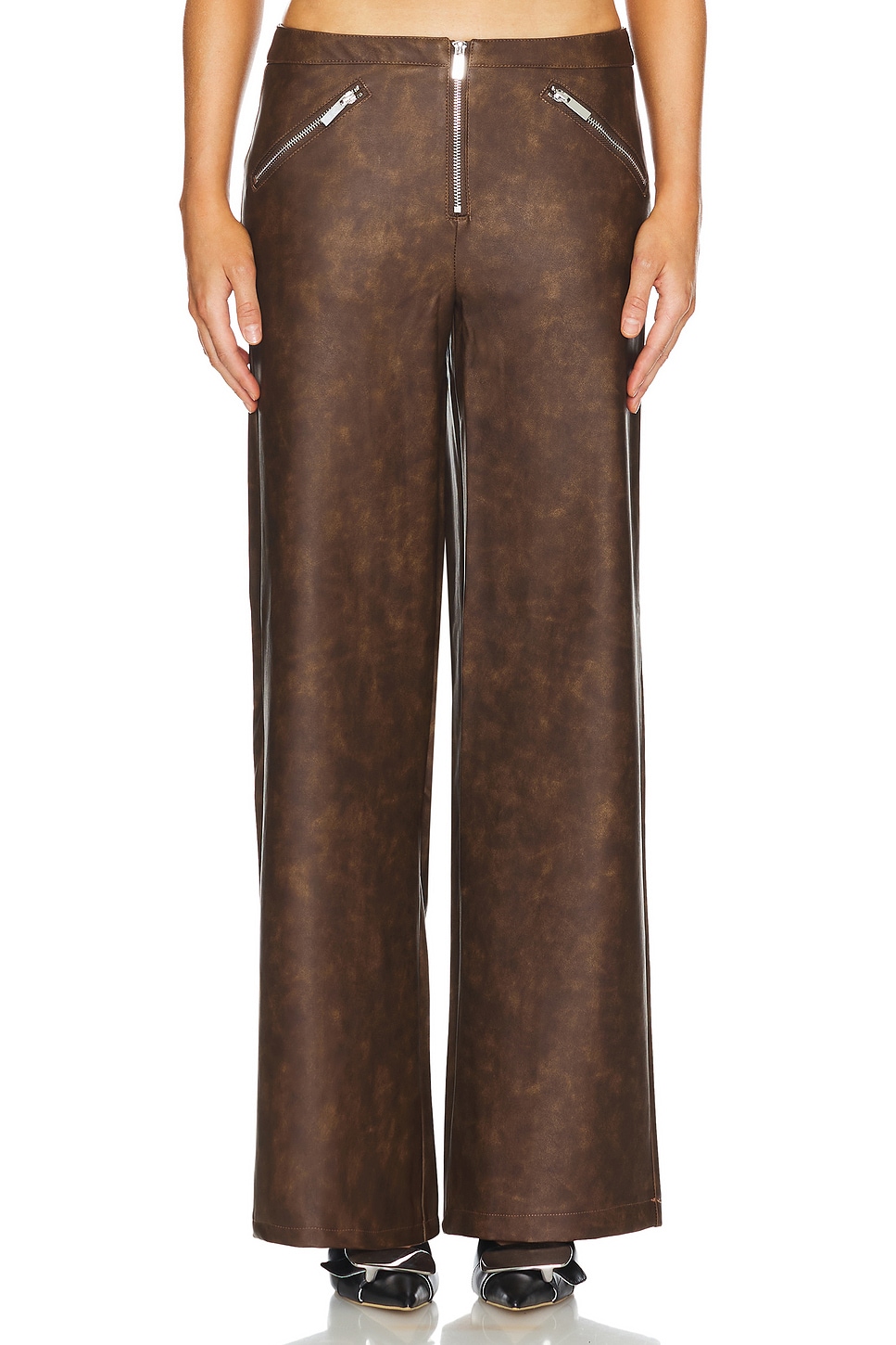 WeWoreWhat Faux Leather Zipper Fly Pant