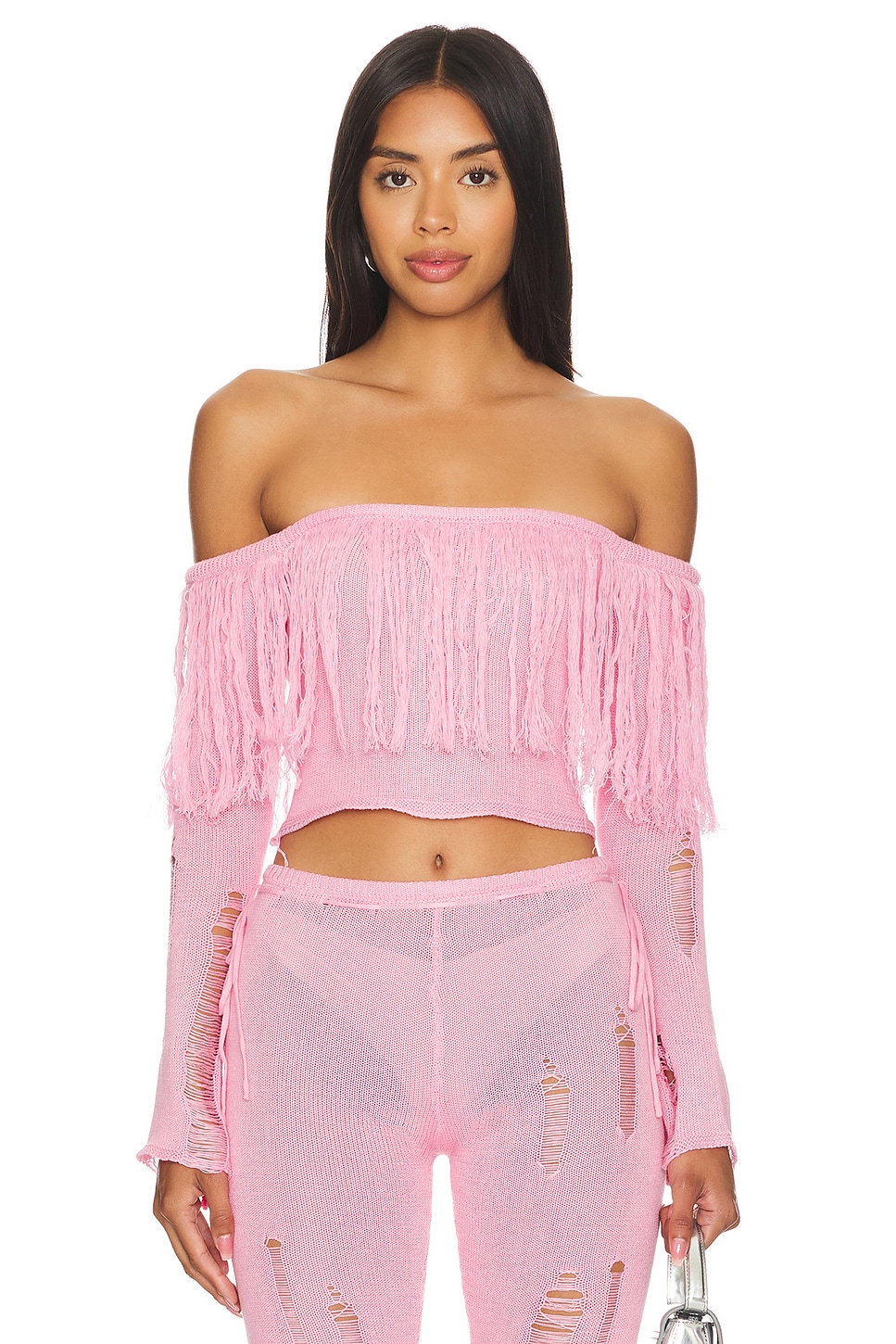 Zemeta Bay Tassel Off Shoulder Knit Top