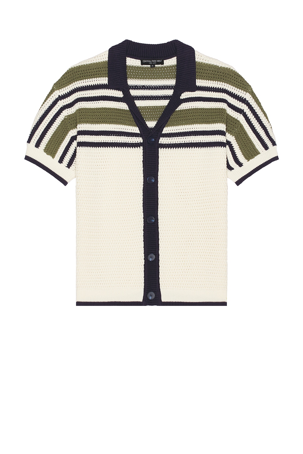 Central Park West Striped Short Sleeve Buttondown Shirt