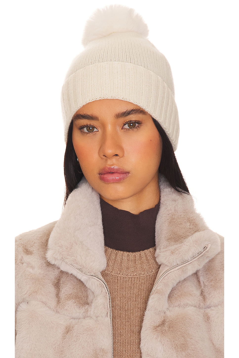 Hat Attack Cashmere Cuff Slouchy Beanie With Faux Pom