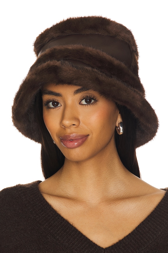 jocelyn Faux Mink & Leather Bucket Hat