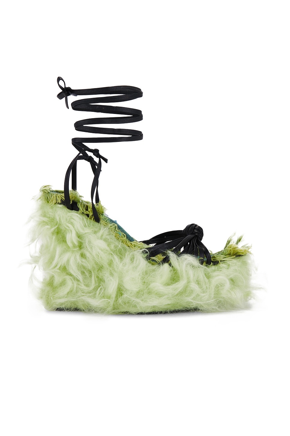 Masha Popova Sculpted Wedge Faux Fur Plush Knotted Sandals