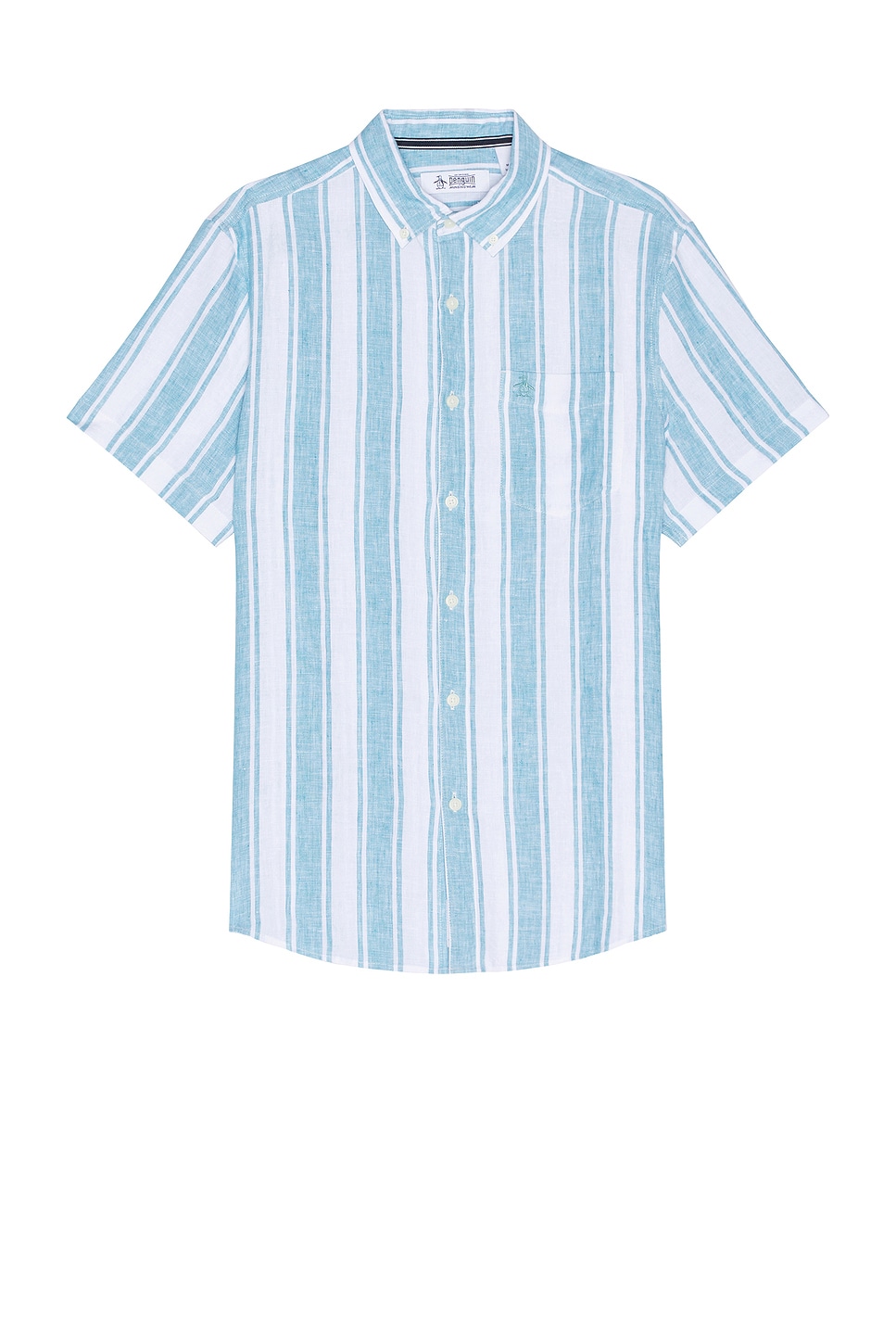 Original Penguin Vertical Stripe Short Sleeve Linen Shirt