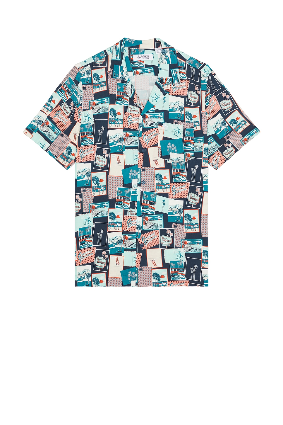 Original Penguin All Over Print Postcard Camp Shirt